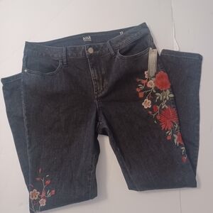 NEW A.N.A Blk Floral Embrodered Jegging Jeans Sz 12